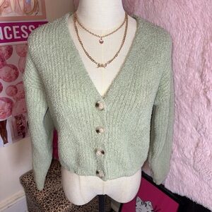 Zara Light Green Button-Up Cardigan
